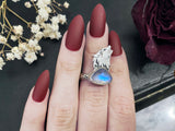 Howling Wolf Moonstone Ring - Size 7
