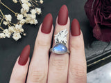 Howling Wolf Moonstone Ring - Size 7