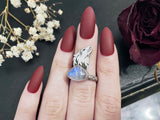 Howling Wolf Moonstone Ring - Size 7