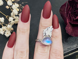 Howling Wolf Moonstone Ring - Size 7