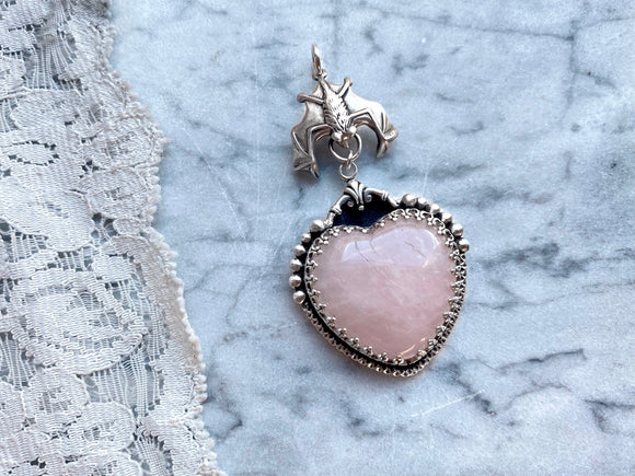 Oceans of Time - Dracula Rose Quartz Heart Necklace
